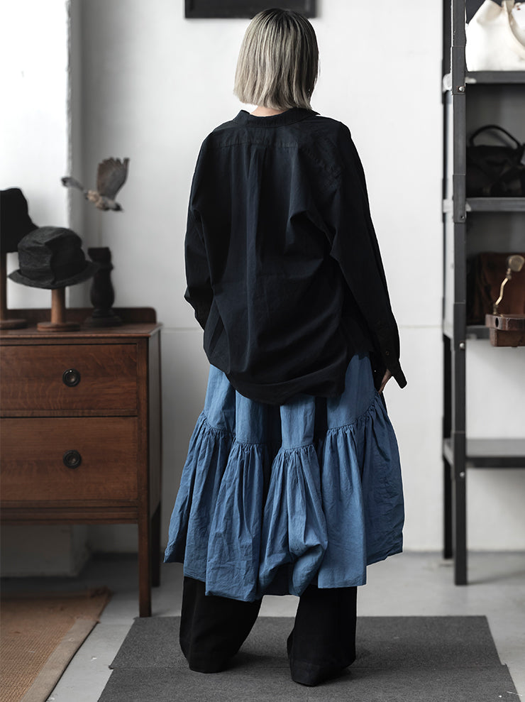 KINYAN LAM<br> UNISEX HAND EMBROIDERED LONG SLEEVE SHIRT / INDIGO BLUE