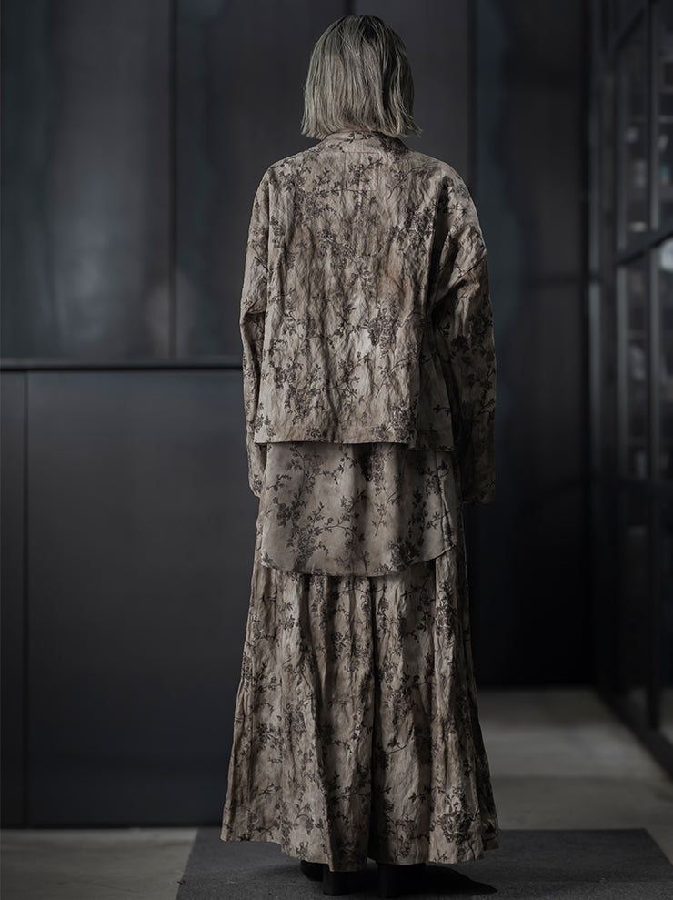 UMA WANG<br> WOMENS FLOWER PRINT SKIRT / DIRTY WHITE x GREY