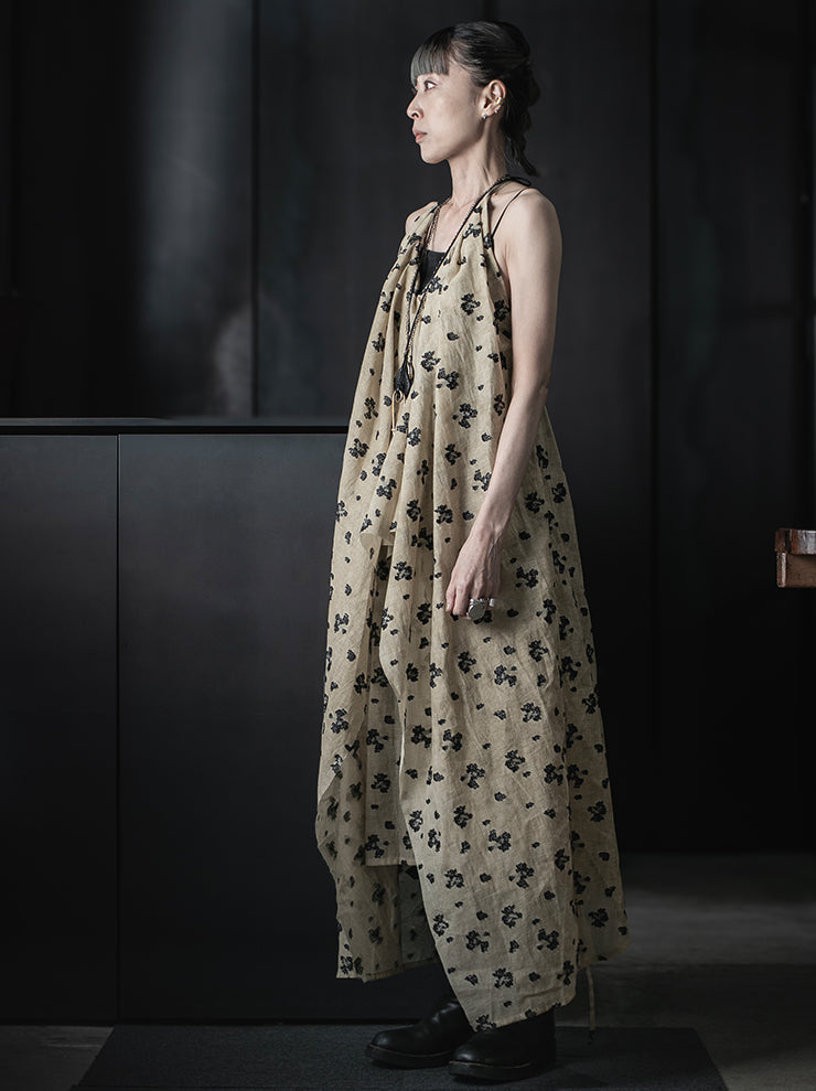 CHIAHUNG SU<br>HAND DYED STRAPPED LAYERING & RAW EDGE DRESS / FLORAL