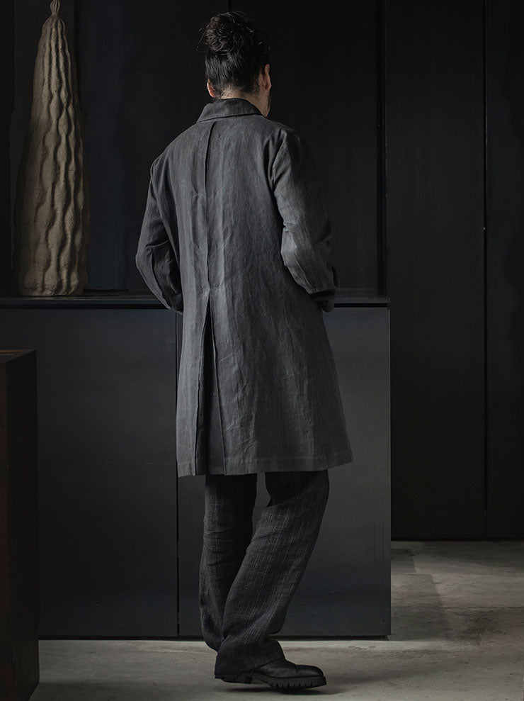 K'ANG<br> MENS BACK / ELBOW SPLIT LATER UNLINED DUST COAT / BLACK