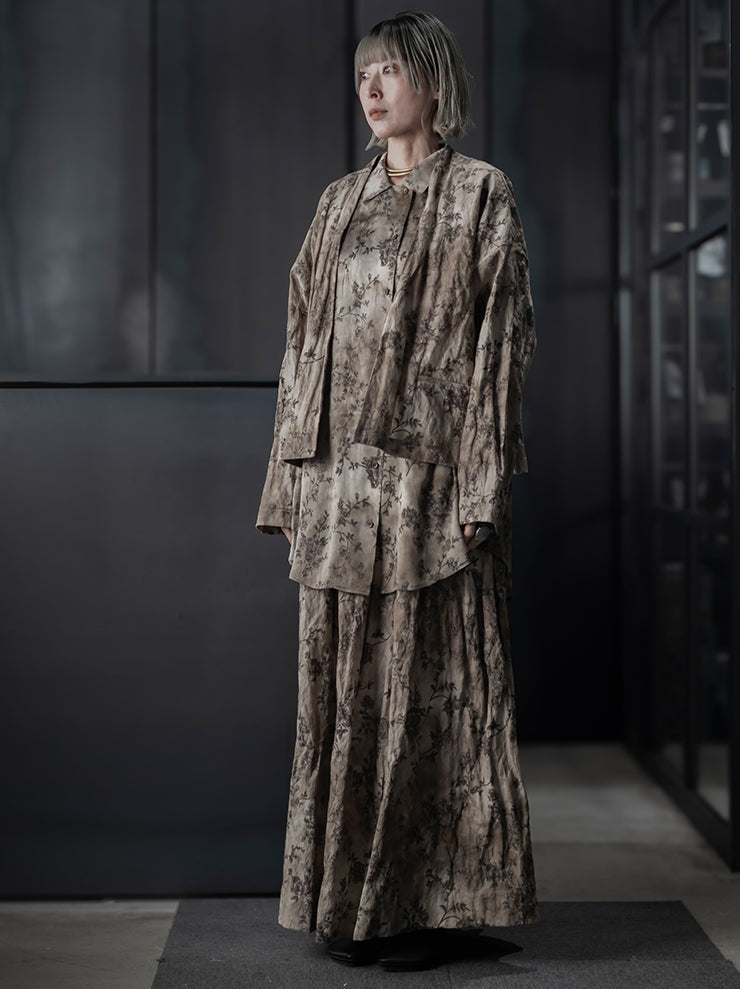 UMA WANG<br> WOMENS FLOWER PRINT BLOUSE / DIRTY WHITE × GREY