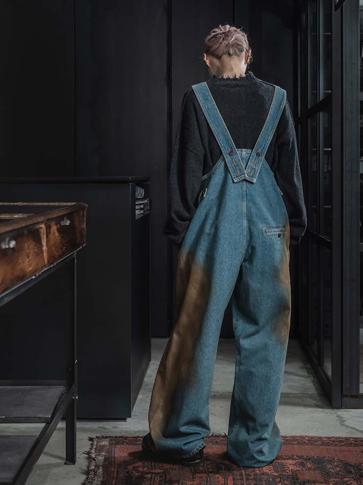 UMA WANG<br> WOMENS DENIM OVERALLS / BLUE×BROWN