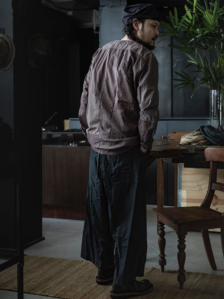 ATELIER SUPPAN<br> MENS Collarless Patchwork Shirt