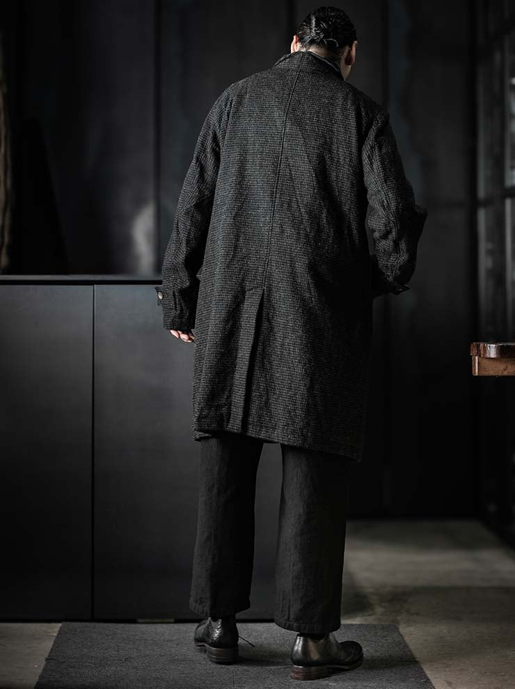 P.R.PATTERSON<br>SPIRAL SLEEVE SHETLAND TWEED MAC COAT / BLK GRN GRY