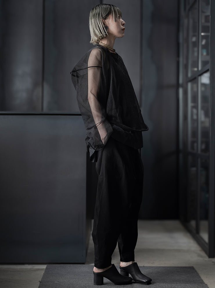 UMA WANG<br> WOMENS Tulle long sleeve top / BLACK