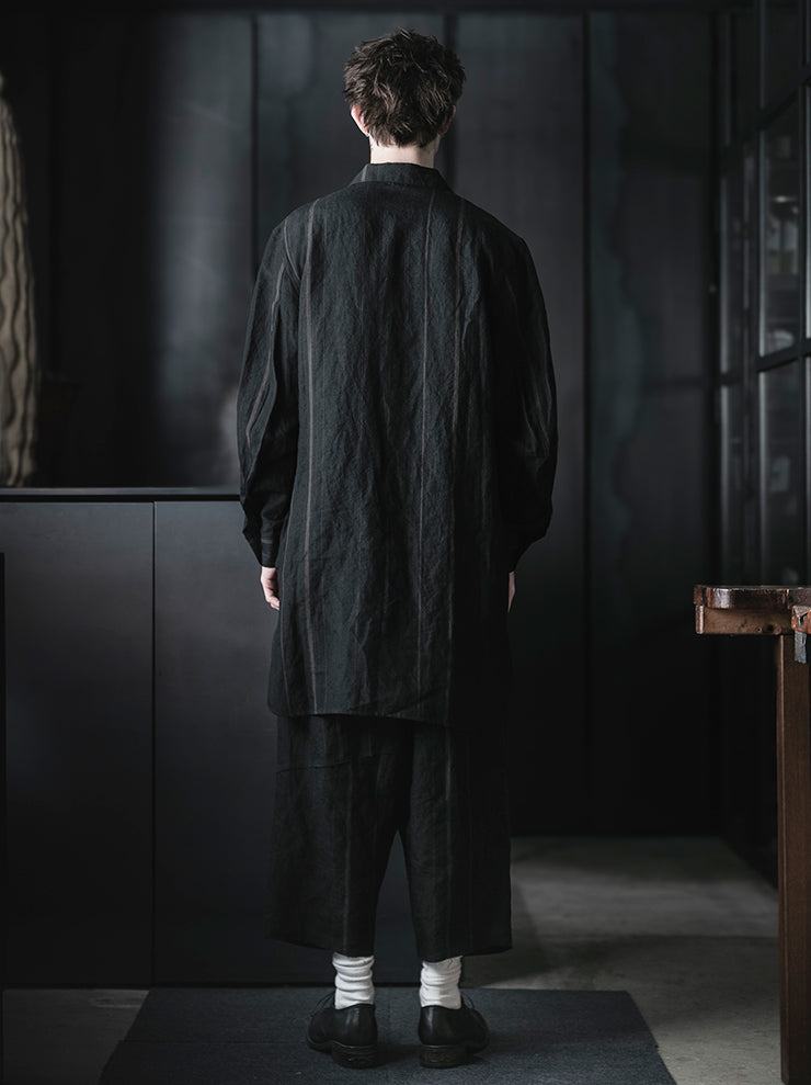 CHIAHUNG SU<br>HAND WOVEN STRIPE LOW CROTCH PATCHED WIDE TROUSER / BLACK STRIPE