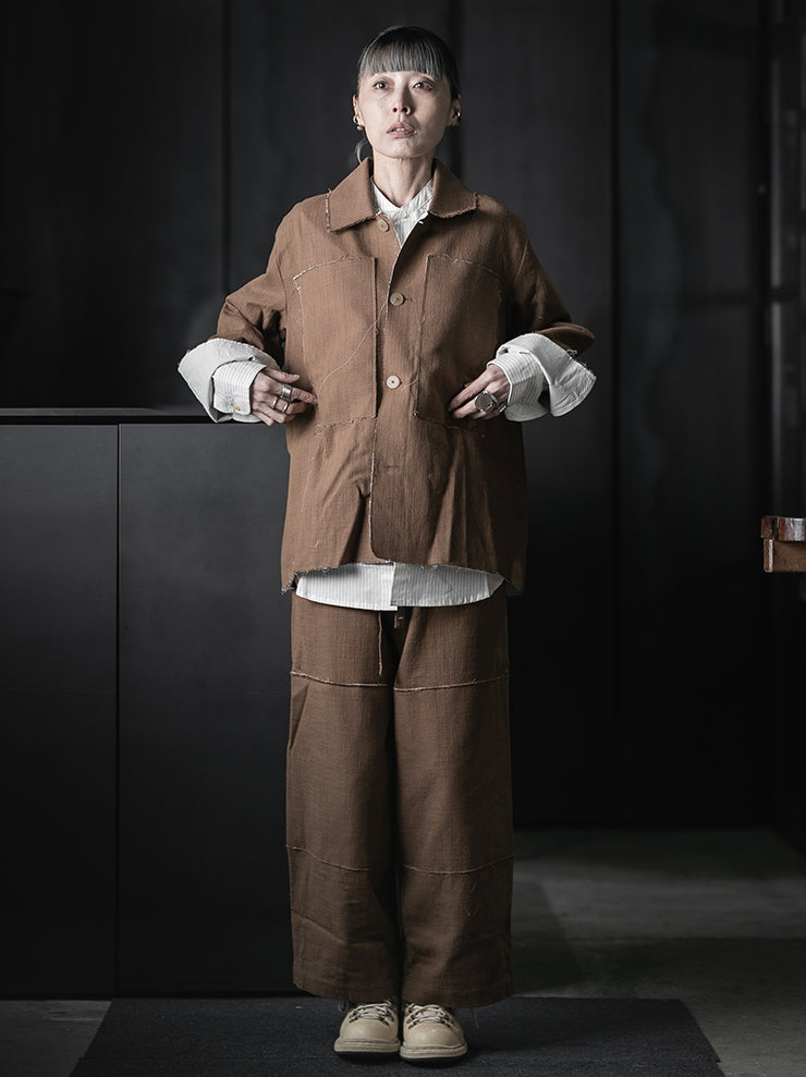 WRIGHT + DOYLE<br>UNISEX HAYTOR TROUSERS / OCHRE PINSTRIPE