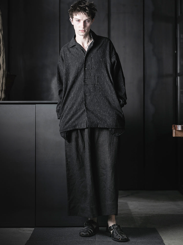 CHIAHUNG SU<br>HAND WOVEN & DYED STRIPPED WIDE TROUSERS / DYED BLACK
