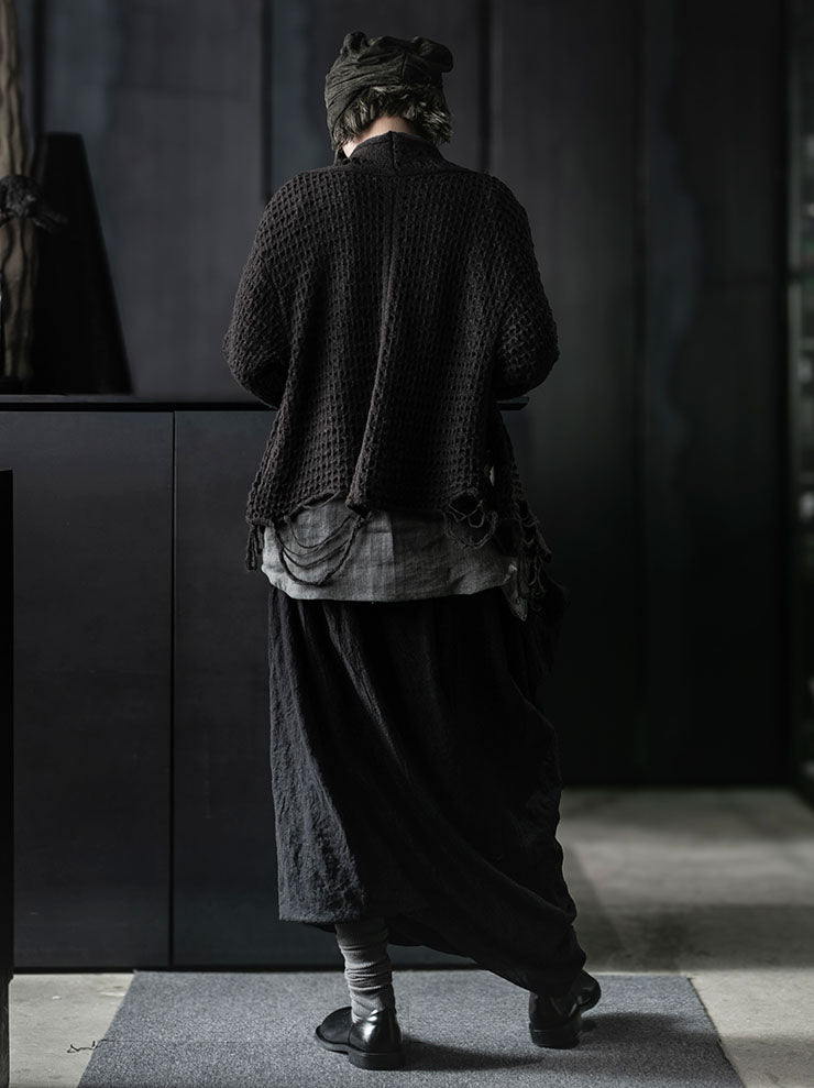 CHIAHUNG SU<br>STICK KNITTED RAWING CARDIGAN / DARK BROWN