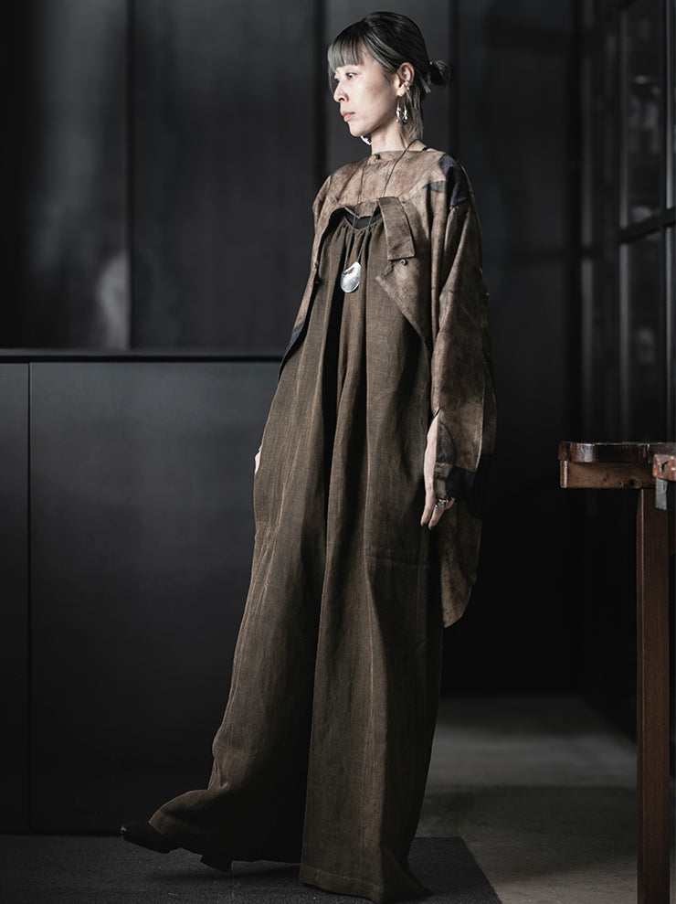 UMA WANG<br>WOMENS TEAYS TOP / BROWN/BLUE