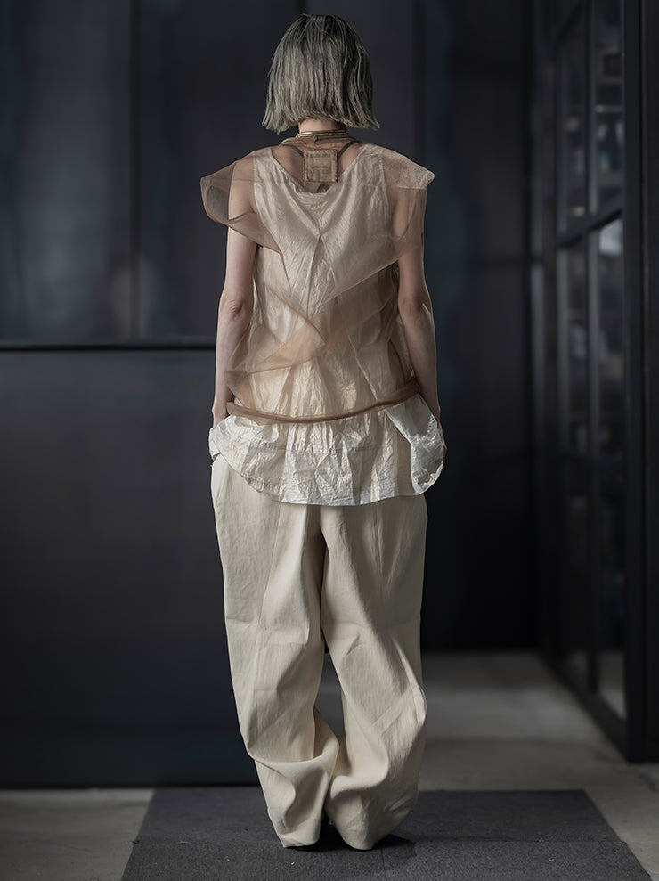 UMA WANG <br>WOMENS チュールスリーブレストップス / MUSTARD