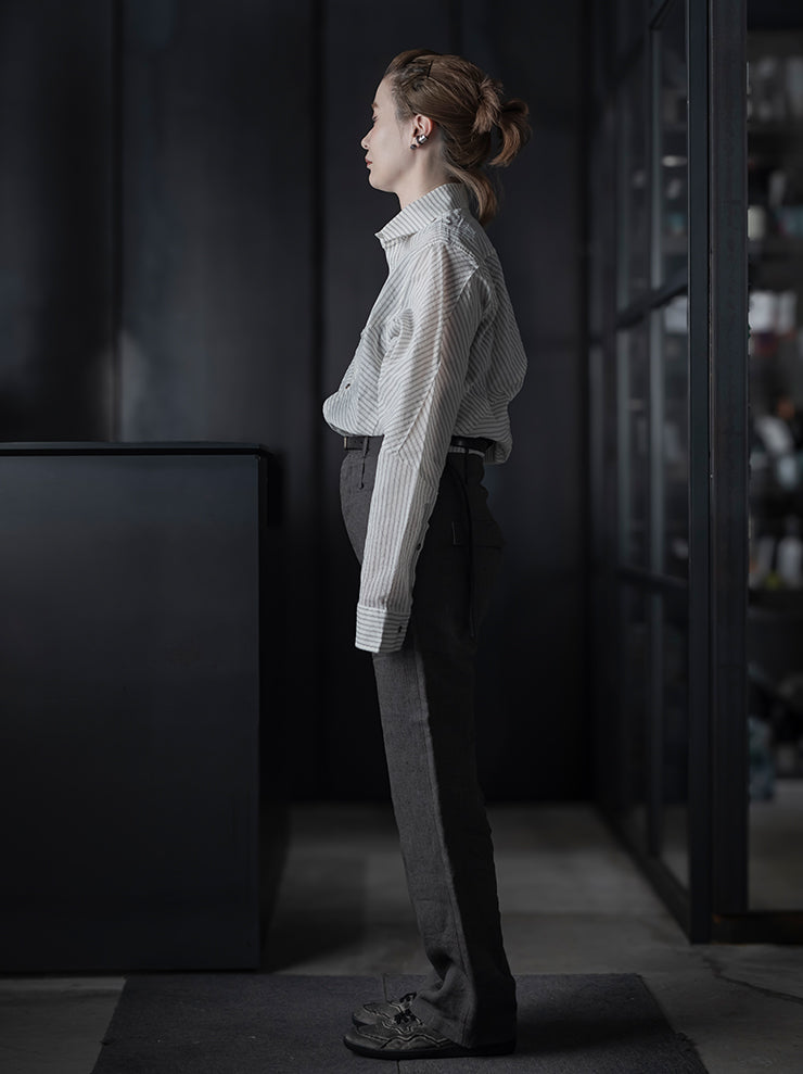 K'ANG<br>UNISEX HIGH-WAIST WIDE FIT TROUSERS / DARK GREY