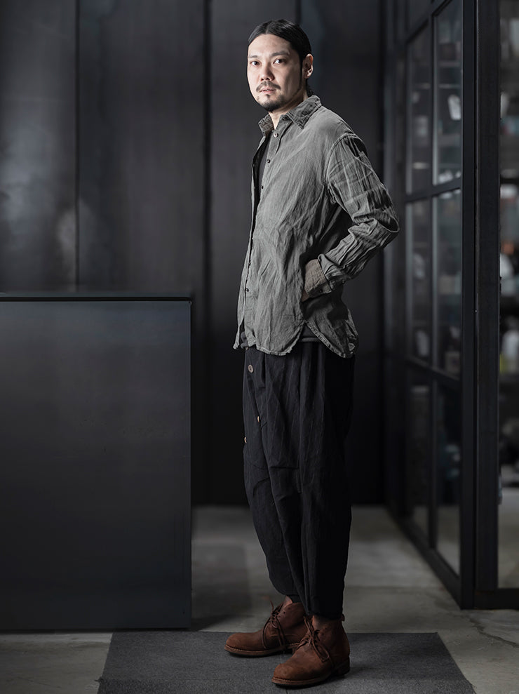 CHIAHUNG-SU<br>MENS HAND WOVEN LOW CROTCH WIDE TROUSER / BLACK STRIPE