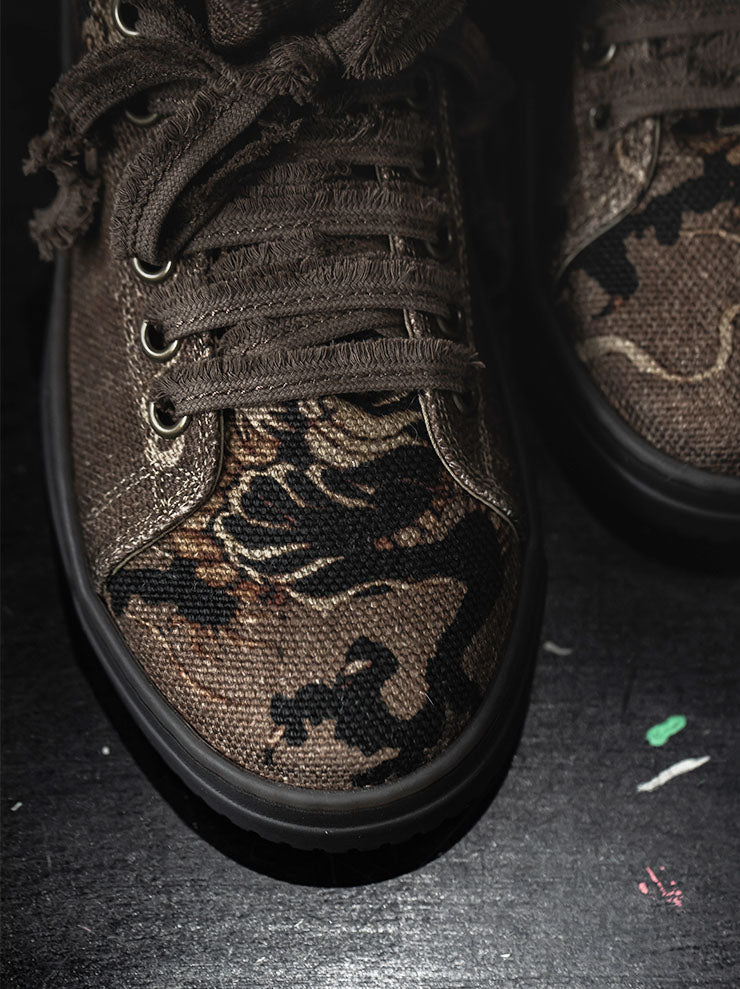 UMA WANG<br> WOMENS printed low-cut sneakers / ROSE × BLACK