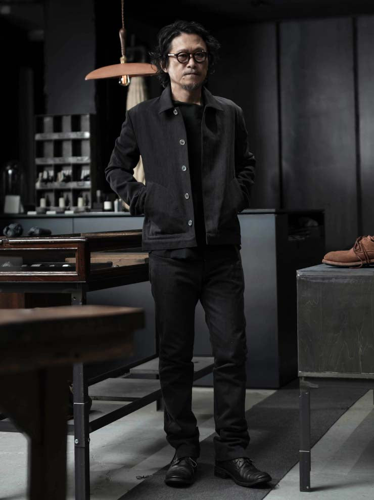 K'ANG<br>MENS SPLIT LAYER BACK DENIM JACKET / OFF BLACK