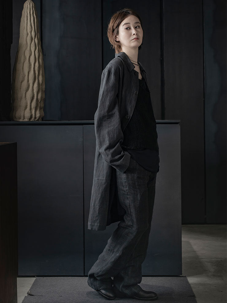 K'ANG<br> MENS BACK / ELBOW SPLIT LATER UNLINED DUST COAT / BLACK