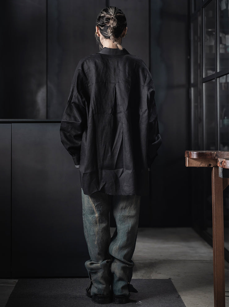 K’ANG <br>Unisex oversized back pleated shirt / BLACK