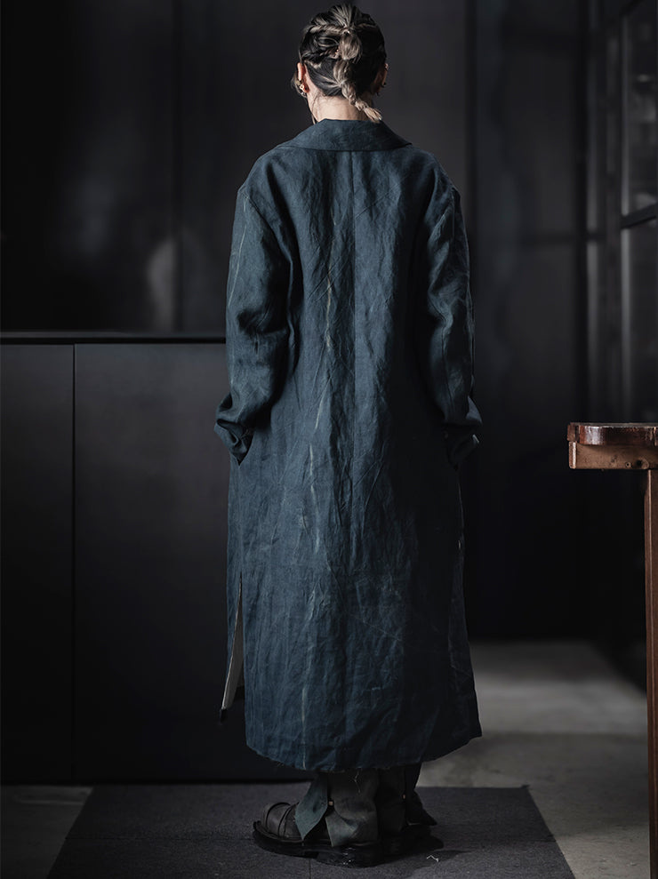 K’ANG <br>Unisex relaxed-fit dust coat with 925 silver closer / SHADOW