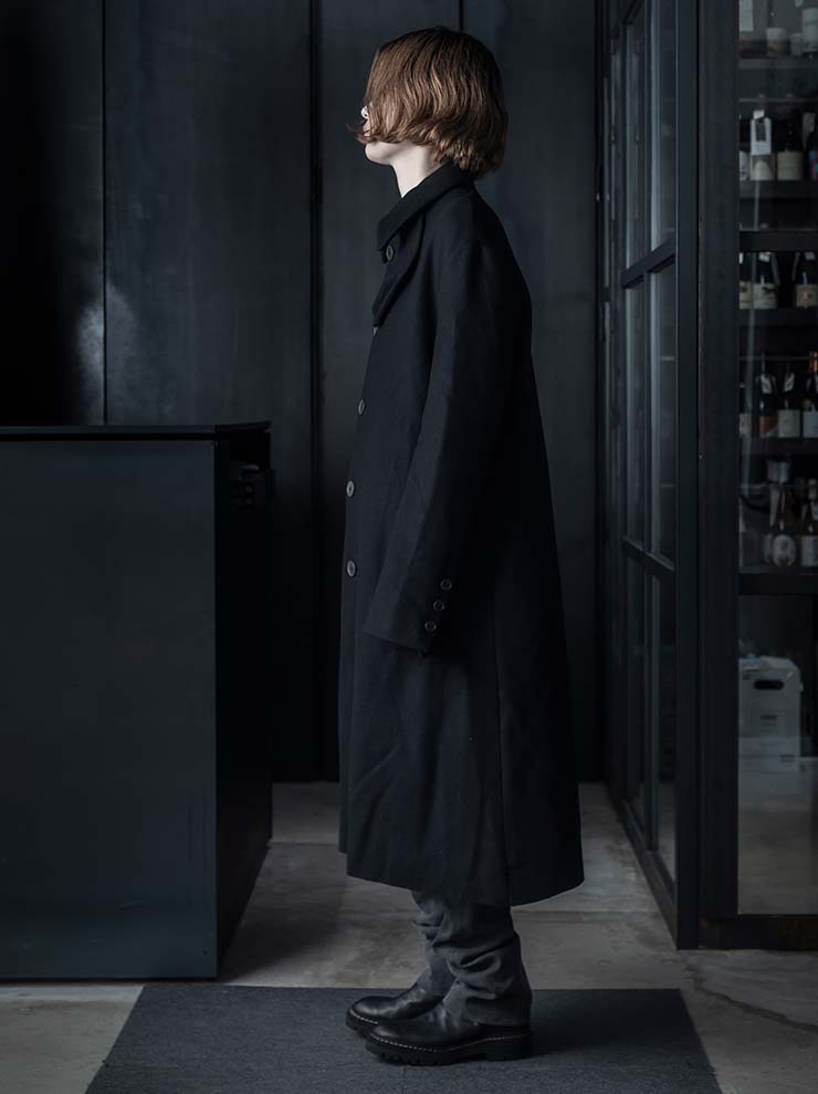 K'ANG<br> UNISEX OVERSIZE SINGLE BREASTED WITH COLLAR CLOSER COAT / BLACK