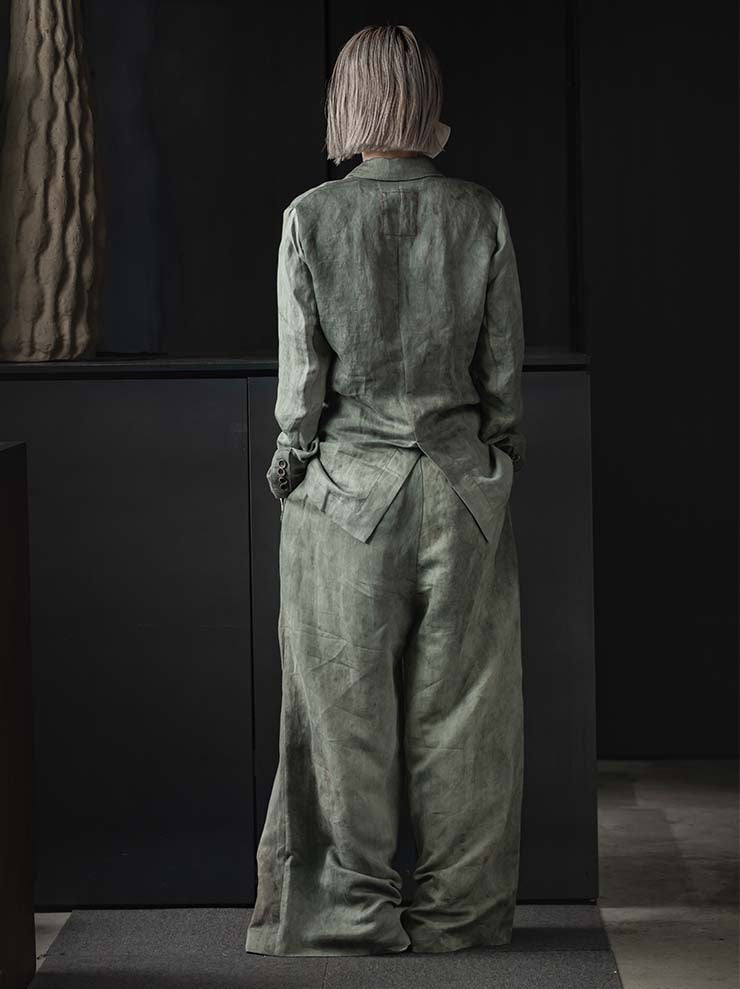 UMA WANG<br> WOMENS LINEN COTTON WIDE LEG TROUSER / VENICE BLUE