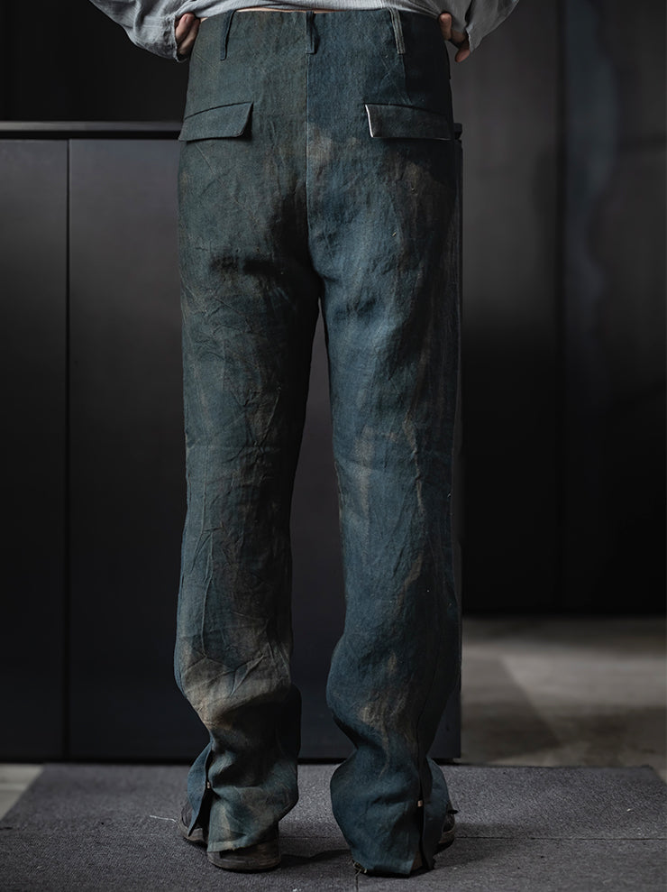 K’ANG <br>Men’s purgatory shadow-dyed trousers with 925 silver hook closer / SHADOW