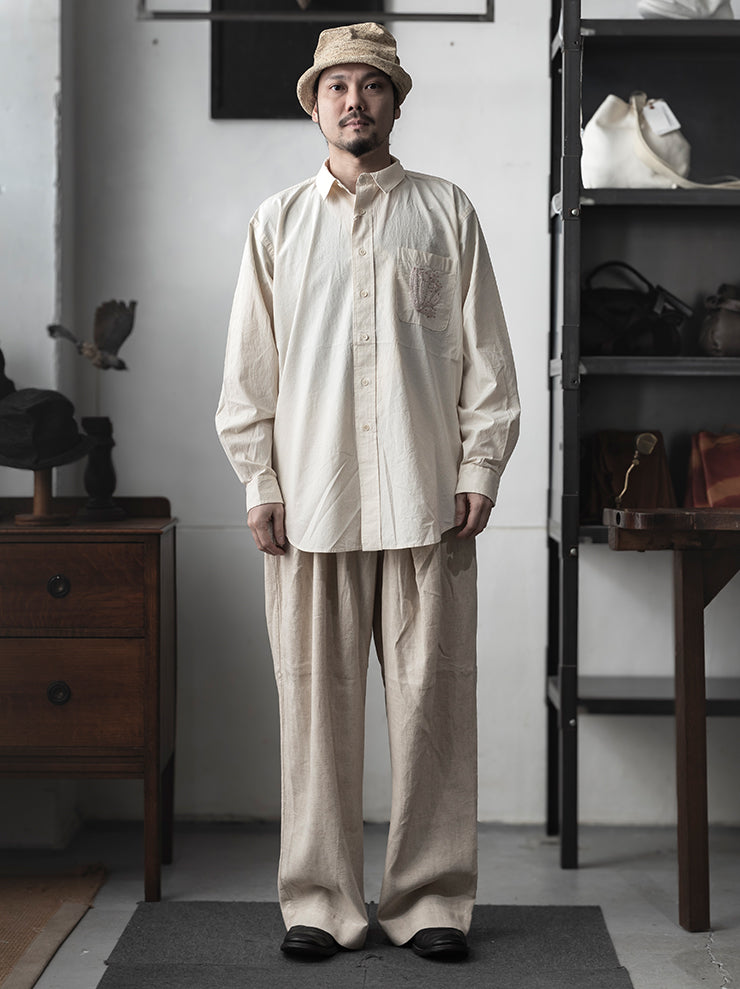 KINYAN LAM<br> UNISEX HAND EMBROIDERED LONG SLEEVE SHIRT / WHITE AND RED