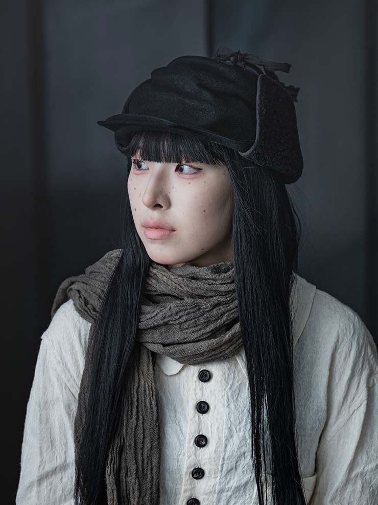 HORISAKI<br> Rabbit fur felt cap with ears RHNOSK / BLACK EB