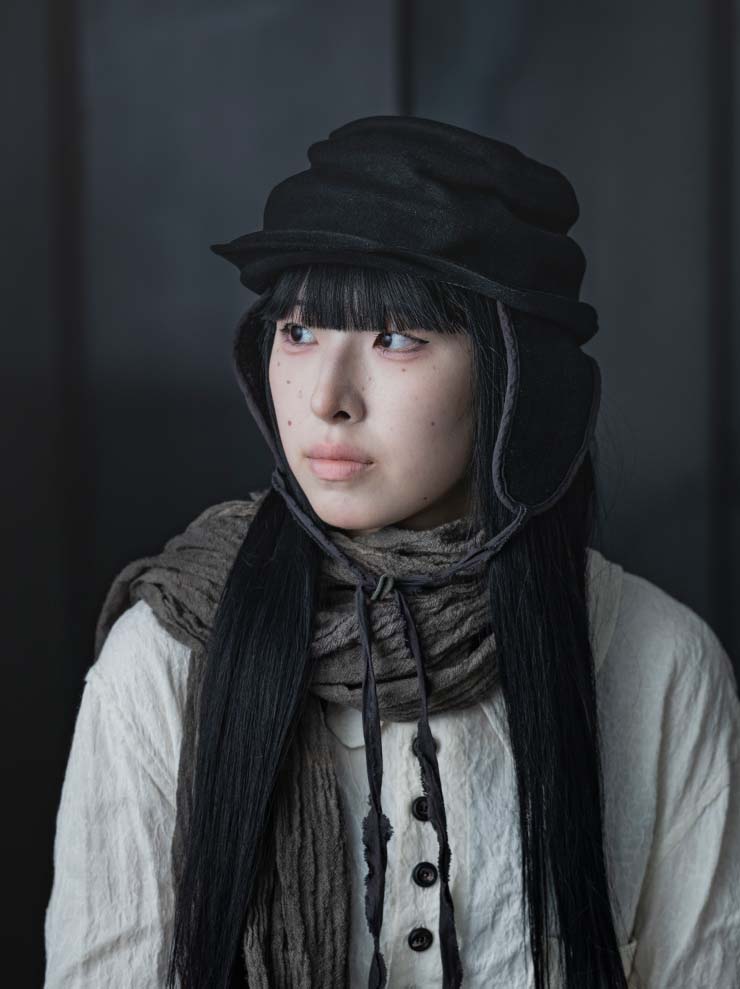 HORISAKI<br> Rabbit fur felt cap with ears RHNOSK / BLACK EB