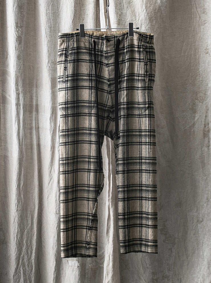 UMA WANG<br> Check wool pants / TAN & BLACK