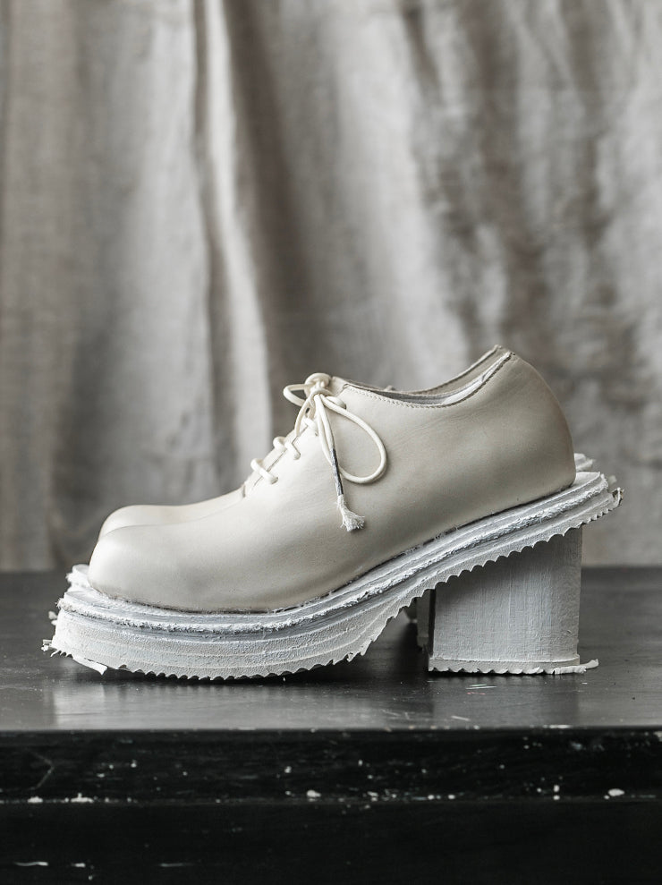 MATTHIAS WINKLER<br />WOMENS デッドストックカウレザーウッドヒールシューズ HOCHMOOR / White