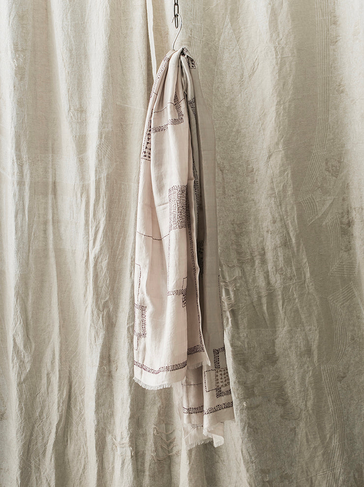 KHADI AND CO.<br> embroidered silk stole MASTIC