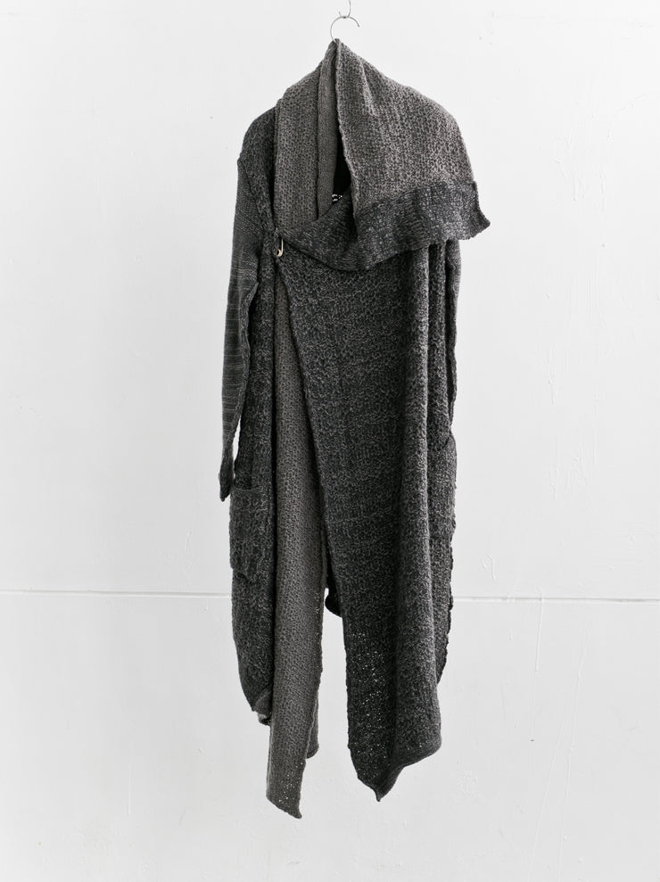 DANIEL ANDRESEN<br> KUDZU Long Asymmetric Cardigan GRAPHITE× FERRO