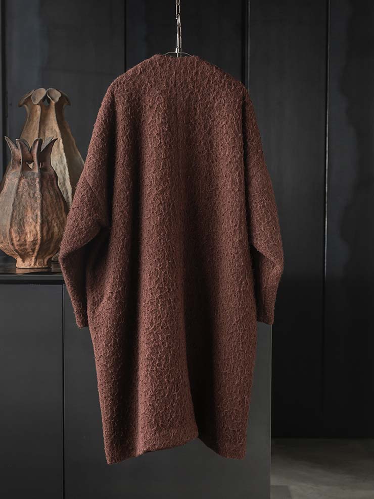UMA WANG<br> Womens collarless coat / DARK RED