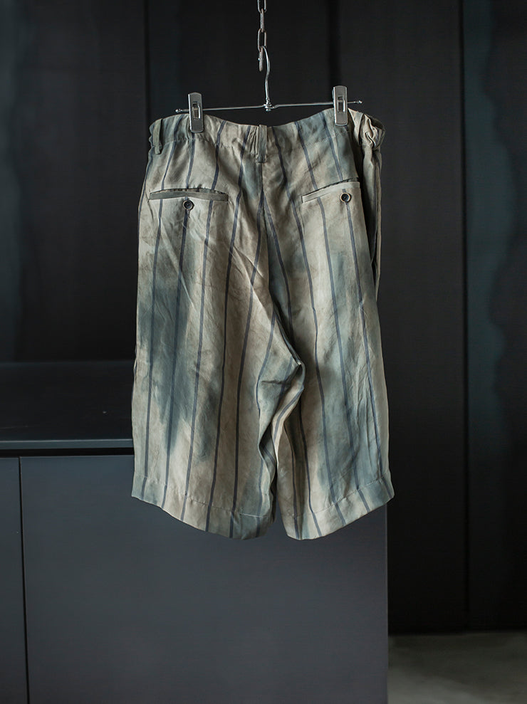 UMA WANG<br> MENS striped shorts / TAN × BLUE