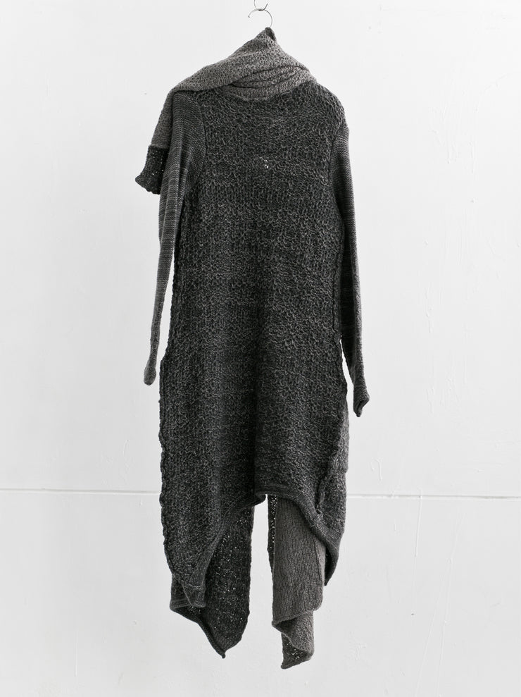 DANIEL ANDRESEN<br> KUDZU Long Asymmetric Cardigan GRAPHITE× FERRO