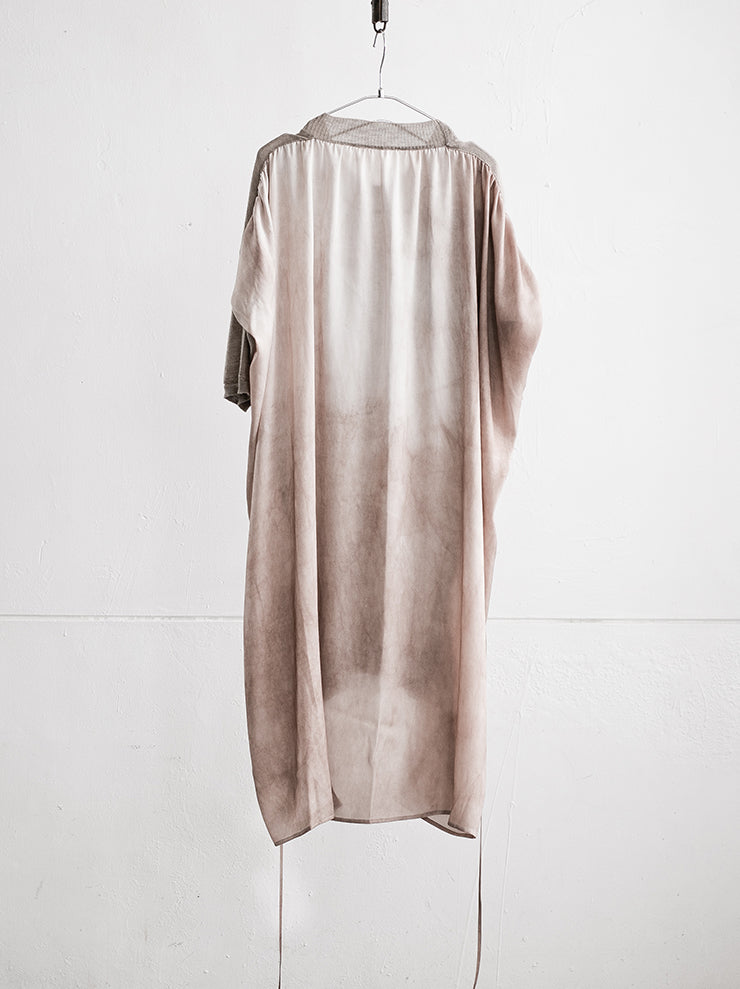 UMA WANG <br>Back silk short sleeve knit dress / TAN×ROSE