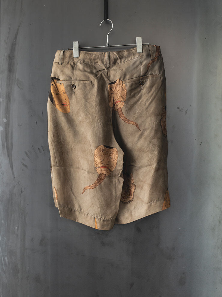 UMA WANG<br> MENS printed shorts / GRAY BLUE × TAN