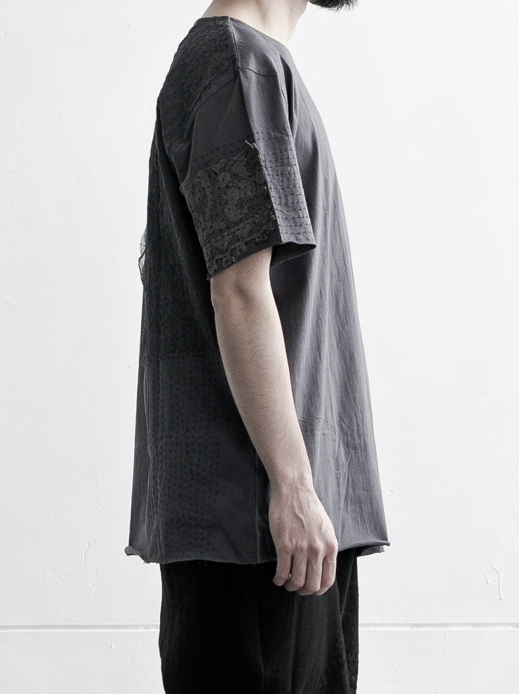 By Walid <br>Men's Cotton Jersey Lace Regular T-Shirt ALMOST BLACK