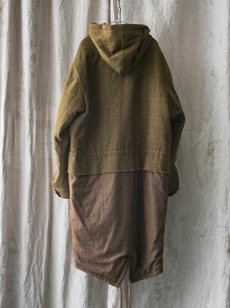 UMA WANG <br>切替フードウールコート / MANGO & BROWN