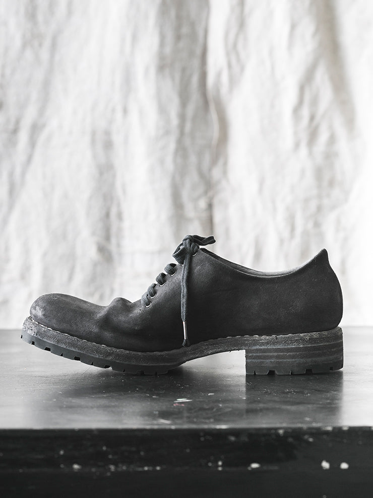 EMATYTE<br> MENS Horse Leather One Piece Lace Up Shoes CHARCOAL