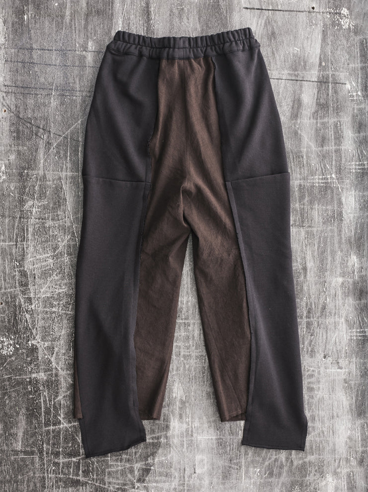 By Walid<br> Men's Victor Trousers CHOCOLATE×BLACK / flour sacking linen cotton