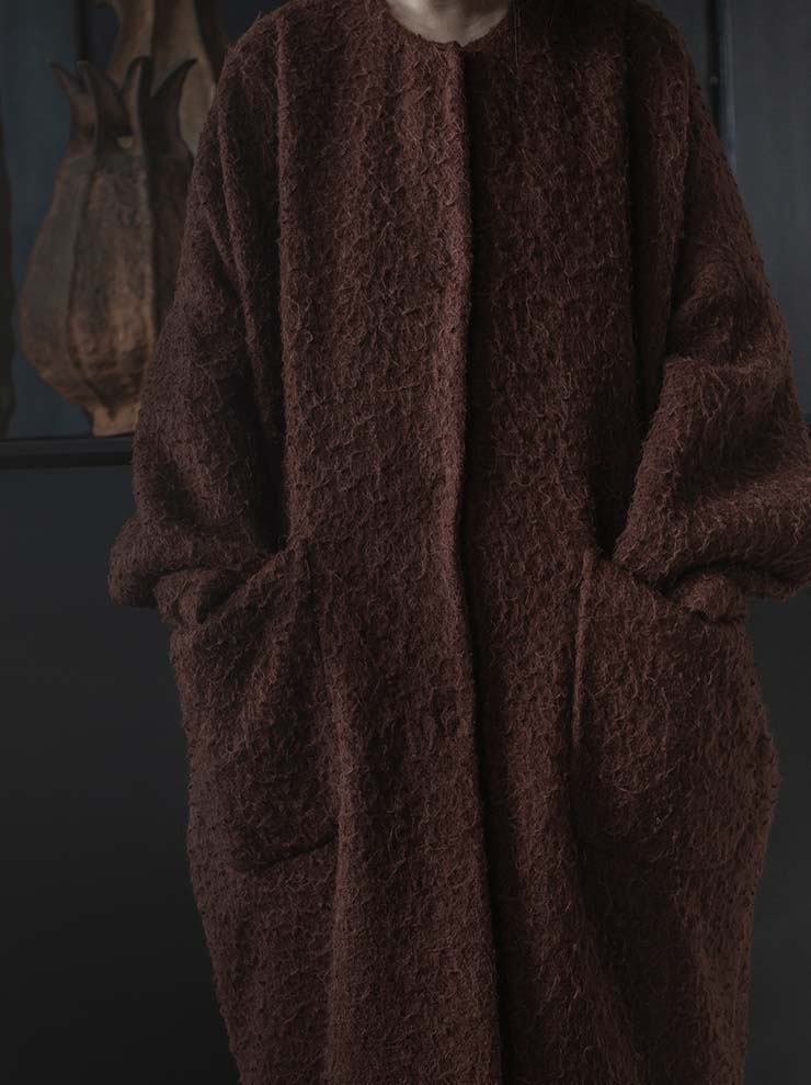 UMA WANG<br> Womens collarless coat / DARK RED