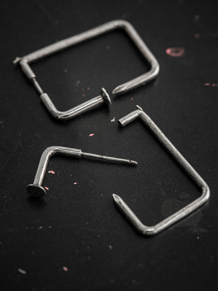 GUIDI<br> Silver square nail earrings G-OR12 NTR