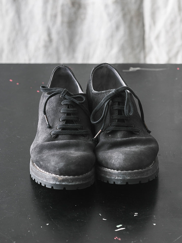 EMATYTE<br> MENS Horse Leather One Piece Lace Up Shoes CHARCOAL