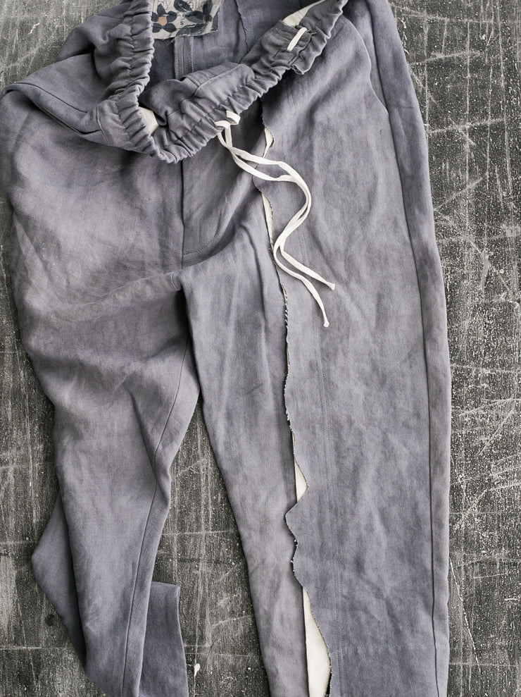 By Walid<br> Men's cut-and-sew Molton trousers CHARCOAL / 19th century linen