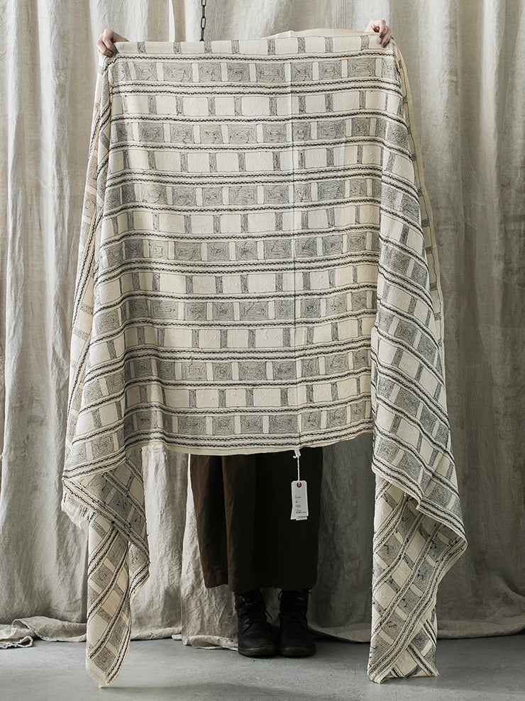 KHADI AND CO. <br>embroidered silk stole NATURAL