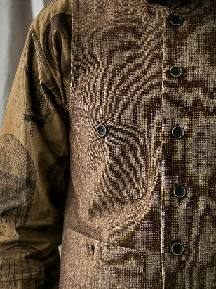 UMA WANG<br> Sleeveless jacket / BROWN & TAN