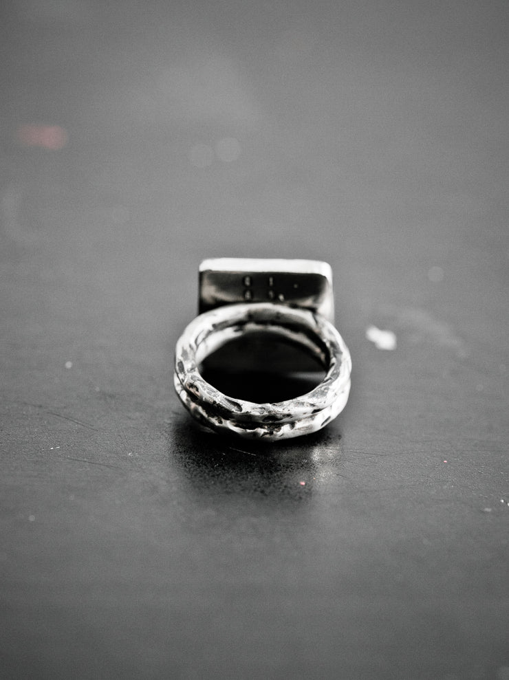 GUIDI <br>Silver x black diamond square ring G-AN04DN BLKT