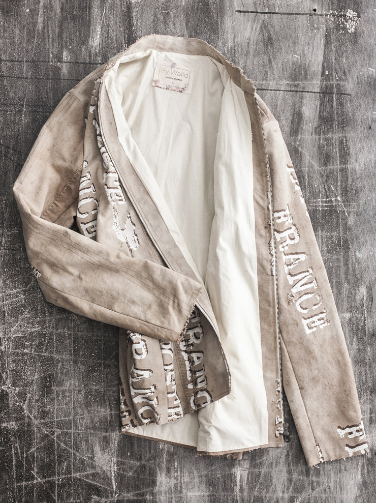 By Walid<br> Men's Albert jacket PRINT / military canvas cotton / SIZE L