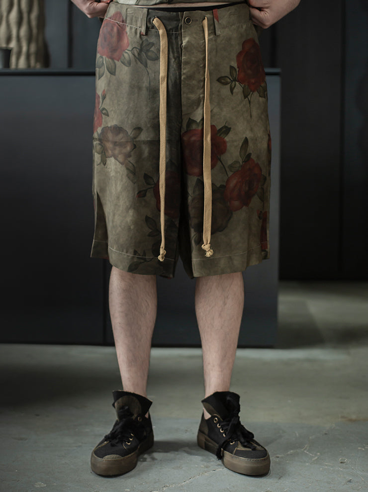 UMA WANG <br>MENS プリントショーツ / ARMY GREEN × RED